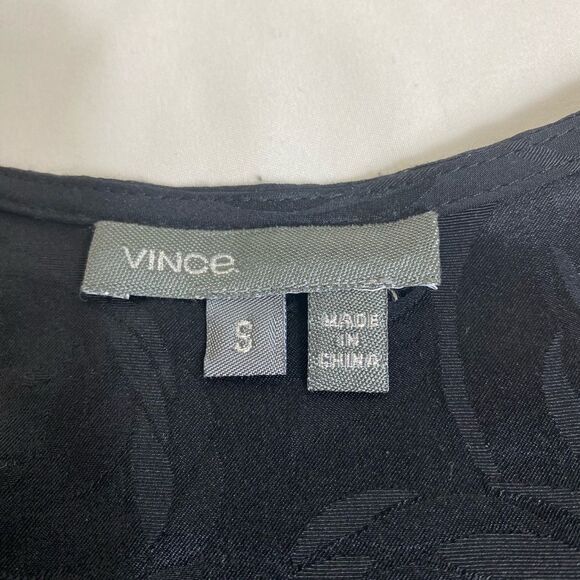 Vince dress s black 100% silk echted roses balloon 3/4 sleeves - Picture 3 of 8